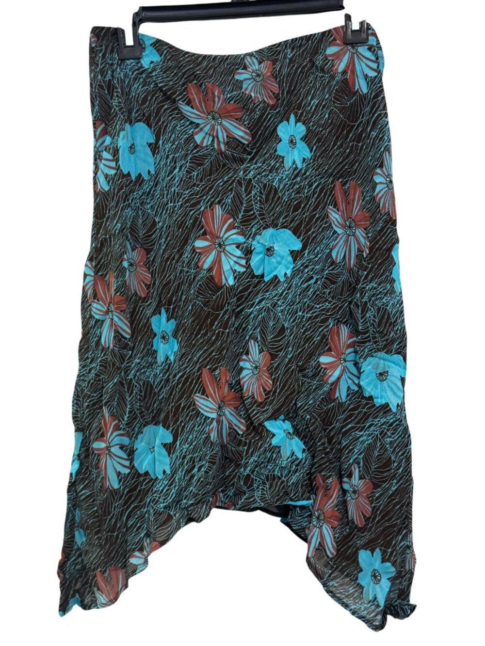 Floral Asymmetrical Brown & Blue Skirt By Sharon Anthony Size 10P